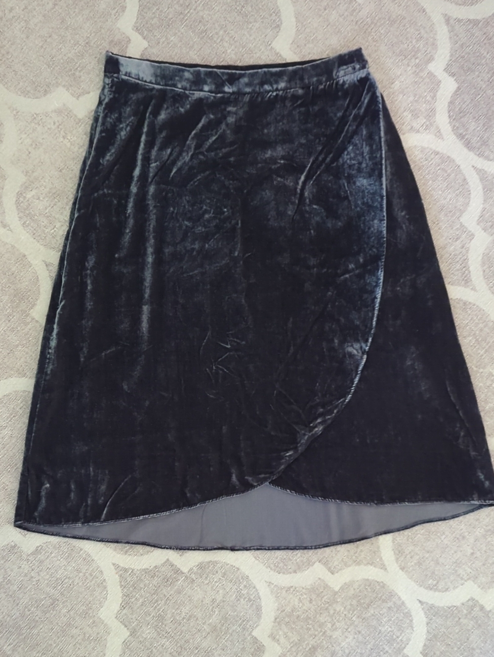 LOFT Black Velvet High-Low Wrap Skirt